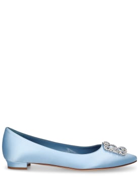 Manolo Blahnik: Zapatos planos de satén 10mm - Azul Claro - women_0 | Luisa Via Roma