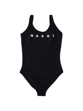 Marni Junior: Logo print Lycra one piece swimsuit - Black - kids-girls_0 | Luisa Via Roma