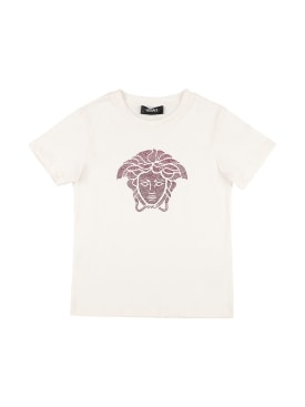 Versace: T-shirt en jersey de coton Medusa - Blanc/Rose - kids-girls_0 | Luisa Via Roma
