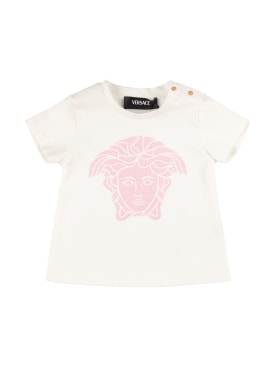 Versace: T-shirt in jersey di cotone stampato - Rosa - kids-girls_0 | Luisa Via Roma