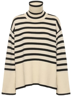 Toteme: Suéter de lana con cuello alto - Beige/Stripe - women_0 | Luisa Via Roma