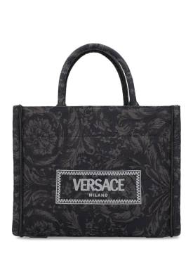 Versace: Bolso tote pequeño Barocco de jacquard - Negro - women_0 | Luisa Via Roma