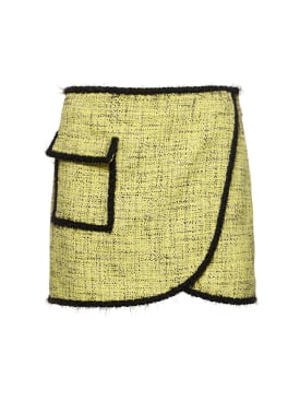 MSGM: 棉质围裹式迷你短裙 - 黄色/黑色 - women_0 | Luisa Via Roma