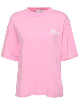 MSGM: Logo cotton boxy t-shirt - Pink - women_0 | Luisa Via Roma