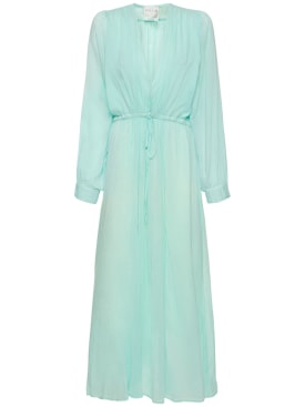 Forte_forte: Cotton & silk voile drawstring dress - Light Blue - women_0 | Luisa Via Roma