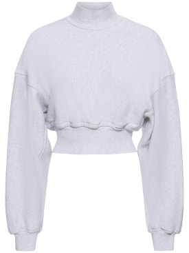 Alexander Wang: Suéter corto de algodón con cuello vuelto - Gris - women_0 | Luisa Via Roma