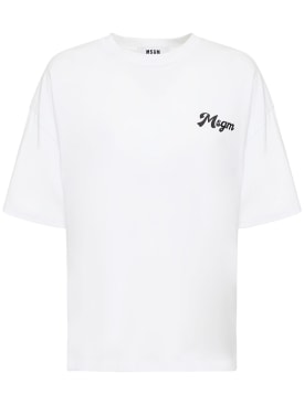 MSGM: Logo cotton boxy t-shirt - Optic White - women_0 | Luisa Via Roma