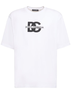 Dolce&Gabbana: T-shirt in jersey di cotone con logo - White Ottico - men_0 | Luisa Via Roma