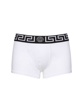 Versace Underwear: Logo平纹针织平角内裤 - 白色/黑色 - men_0 | Luisa Via Roma