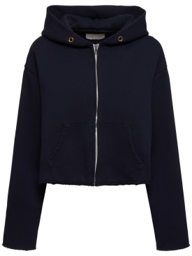 Les Tien: Cropped zip-up hoodie - Navy - women_0 | Luisa Via Roma