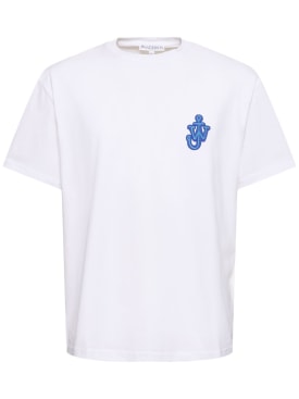 JW Anderson: Camiseta de jersey de algodón con parche - Blanco - men_0 | Luisa Via Roma