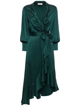 Zimmermann: 真丝迷笛围裹式连衣裙 - 绿色 - women_0 | Luisa Via Roma