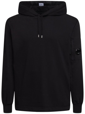 C.P. Company: Light cotton fleece hoodie - Black - men_0 | Luisa Via Roma