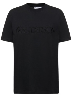 JW Anderson: Camiseta de jersey con logo - Negro - women_0 | Luisa Via Roma