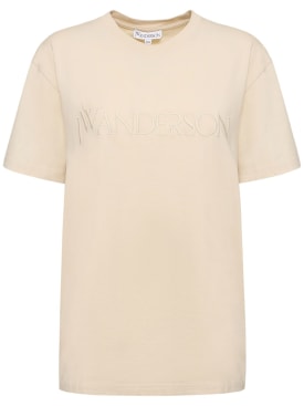 JW Anderson: Embroidered logo jersey t-shirt - Beige - women_0 | Luisa Via Roma