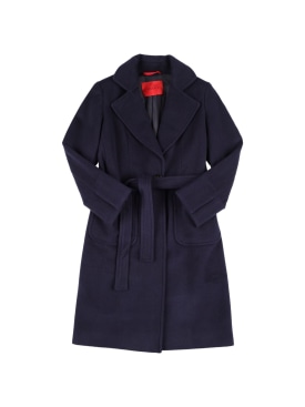 Max&co: Belted wool long coat - Navy - kids-girls_0 | Luisa Via Roma