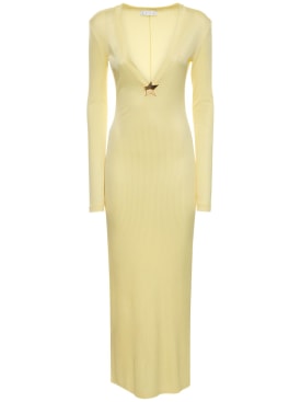 Area: Kleid aus Viskose mit V-Ausschnitt & Sternniete - Cream Yellow - women_0 | Luisa Via Roma