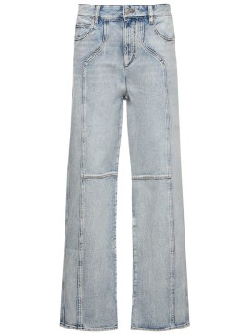 Marant Etoile: Pantalones rectos de algodón - Azul Claro - women_0 | Luisa Via Roma