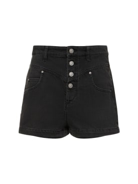 Marant Etoile: Short en coton taille haute Jovany - Noir Délavé - women_0 | Luisa Via Roma