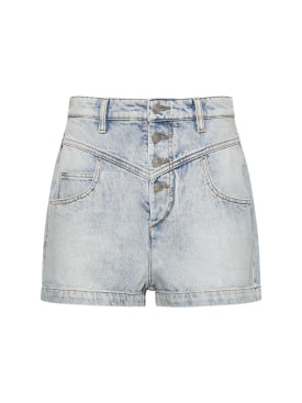 Marant Etoile: Shorts de algodón con cintura alta - Azul Claro - women_0 | Luisa Via Roma