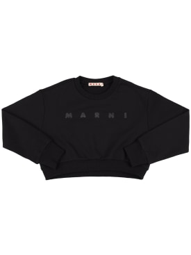 Marni Junior: Sweat-shirt court en coton à logo embelli - Noir - kids-girls_0 | Luisa Via Roma