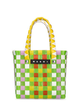 Marni Junior: Bolso cesta tejido color block con logo - Verde - kids-girls_0 | Luisa Via Roma
