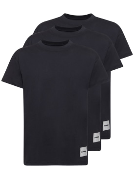 Jil Sander: Lot de 3 t-shirts en coton Plus - Bleu Nuit - men_0 | Luisa Via Roma