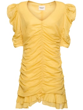 Marant Etoile: Vestido corto de algodón fruncido - Amarillo - women_0 | Luisa Via Roma