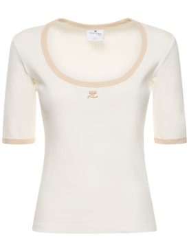 Courreges: T-Shirt aus Baumwolle mit Kontrastdetails - Weiß - women_0 | Luisa Via Roma