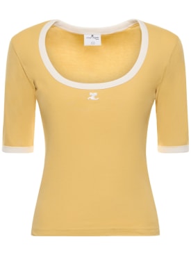 Courreges: T-Shirt aus Baumwolle mit Kontrastdetails - Gelb - women_0 | Luisa Via Roma