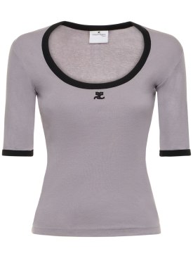 Courreges: Holistic contrast cotton t-shirt - Grey - women_0 | Luisa Via Roma