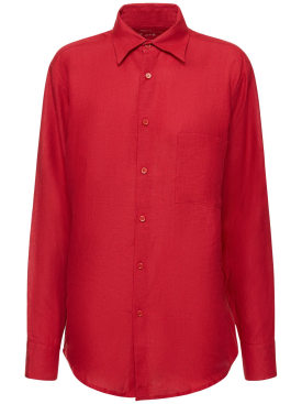 Lido: Camisa de lino con abertura lateral - Rojo - women_0 | Luisa Via Roma