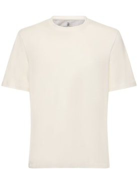 Brunello Cucinelli: T-shirt in jersey di cotone e lino - Off White - men_0 | Luisa Via Roma