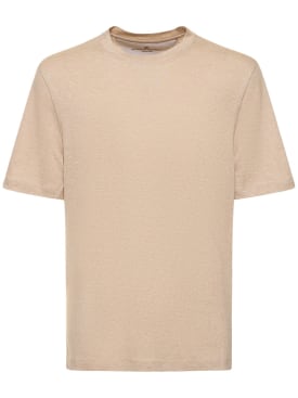 Brunello Cucinelli: Cotton & linen jersey solid t-shirt - Creta - men_0 | Luisa Via Roma