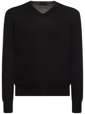 Tom Ford: Superfine cotton V neck sweater - Black - men_0 | Luisa Via Roma