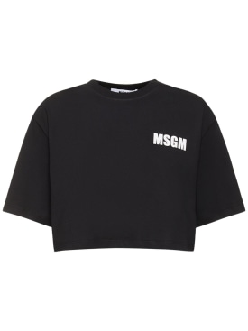 MSGM: Cropped cotton t-shirt - Black - women_0 | Luisa Via Roma