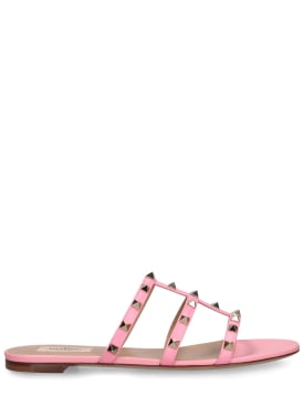 Valentino Garavani: Rockstud leather slide sandals - Pink - women_0 | Luisa Via Roma