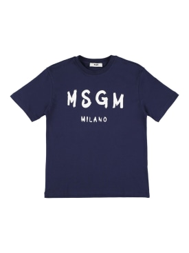 MSGM: Printed logo cotton jersey t-shirt - Blue - kids-girls_0 | Luisa Via Roma