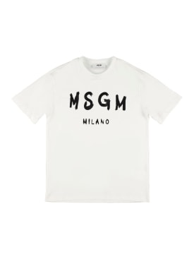 MSGM: 프린트 로고 코튼 저지 티셔츠 - 화이트 - kids-girls_0 | Luisa Via Roma