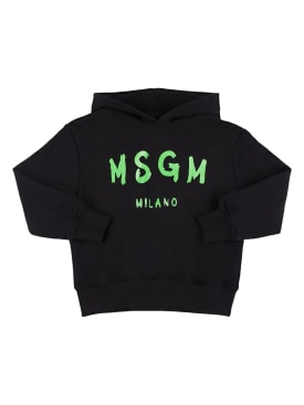 MSGM: Sweat-shirt imprimé logo à capuche - Noir - kids-girls_0 | Luisa Via Roma