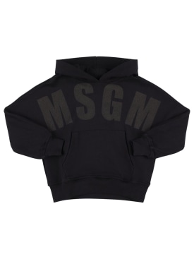 MSGM: Sweat-shirt en coton à capuche - Noir - kids-girls_0 | Luisa Via Roma