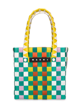 Marni Junior: Color block woven basket bag w/ logo - Green/Pink - kids-girls_0 | Luisa Via Roma
