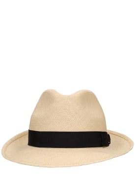 Borsalino: Federico 6cm brim straw Panama hat - Natural/Black - men_0 | Luisa Via Roma