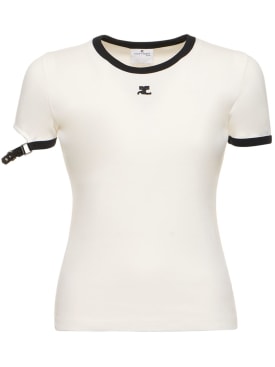 Courreges: T-shirt en coton avec boucle - Blanc - women_0 | Luisa Via Roma