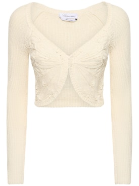 Blumarine: Cotton blend knit crop cardigan - White - women_0 | Luisa Via Roma