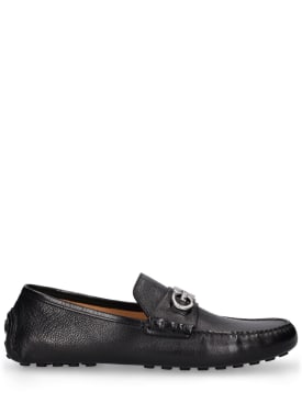Ferragamo: Grazioso leather loafers - Black/Biscotto - men_0 | Luisa Via Roma