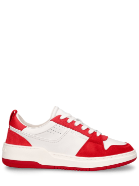 Ferragamo: Dennis leather & nylon sneakers - Red/Off White - women_0 | Luisa Via Roma