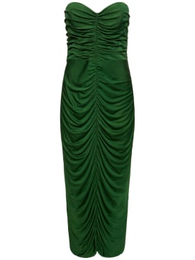 Costarellos: Aveline strapless ruched midi dress - Green - women_0 | Luisa Via Roma