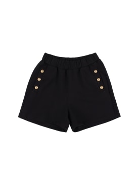 Balmain: Shorts de felpa de algodón orgánico - Negro - kids-girls_0 | Luisa Via Roma
