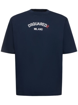 Dsquared2: Milano printed cotton t-shirt - Navy - men_0 | Luisa Via Roma